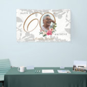 Floral 60th Birthday White Gold Chic - aangepaste  Spandoek (Beurs)