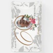 Floral 60th Birthday White Gold Chic - aangepaste  Spandoek (Verticaal)
