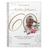 Floral 60th Birthday White Gold Photo Guestbook Notitieboek (Voorkant)