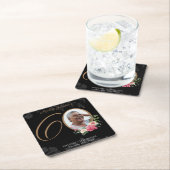 Floral 60th Verjaardag Zwart Goud Custom Foto Kartonnen Onderzetters (Insitu)