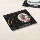 Floral 60th Verjaardag Zwart Goud Custom Foto Kartonnen Onderzetters (Schuin)