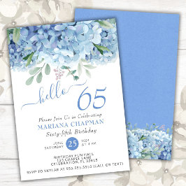 Floral 65th Birthday Blue Hydrangeas Waterverf Kaart