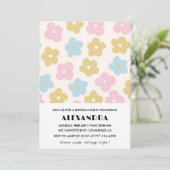 Floral 66e verjaardag uitnodigingen Retro Blauw Ro (Staand voorkant)