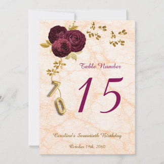 Floral 70 Birthday, Gold Foil Balloon Table Number Feestdagenkaart