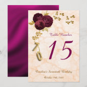 Floral 70 Birthday, Gold Foil Balloon Table Number Feestdagenkaart (Voorkant / Achterkant)