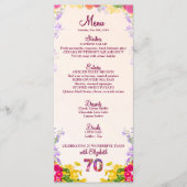 Floral 70e Verjaardag Menu Kaart Elegant 70 jaar (Voorkant)