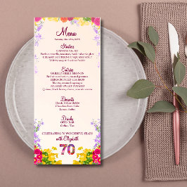 Floral 70e Verjaardag Menu Kaart Elegant 70 jaar