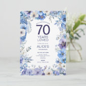 Floral 70e verjaardag, Paarse & blauw, mijlpaal Kaart (Staand voorkant)