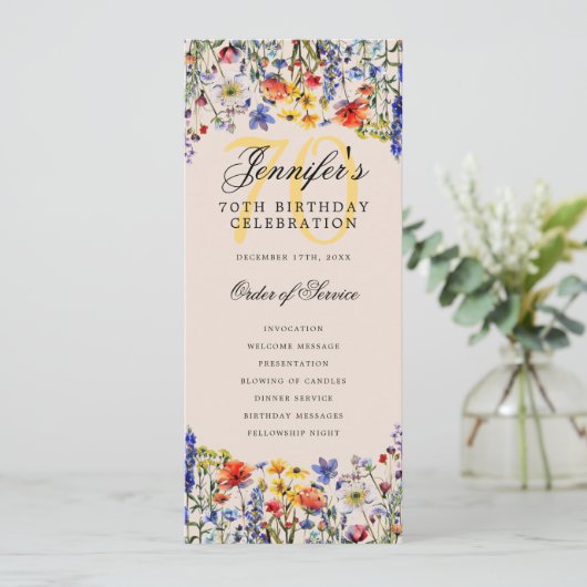Floral 70e verjaardag programma Bedankt Champagne (Staand voorkant)
