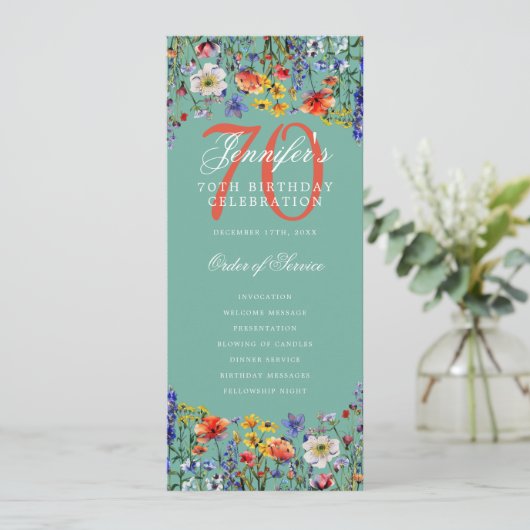 Floral 70e verjaardag programma Dank u Blauwgroen (Staand voorkant)