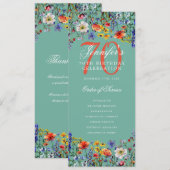 Floral 70e verjaardag programma Dank u Blauwgroen (Voorkant / Achterkant)