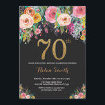 Floral 70e verjaardag uitnodiging Gold Glitter<br><div class="desc">Floral 70e verjaardag uitnodiging voor vrouwen. Waterverf bloemen. Zwart en goud glitter. Roze,  geel,  Oranje,  Paarse bloem. Verjaardag voor volwassenen. Voor verdere aanpassing klikt u op de knop "Aanpassen" en gebruikt u onze ontwerptool om deze sjabloon te wijzigen.</div>