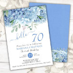 Floral 70e verjaardag van de Waterverf Blue Hydran Kaart<br><div class="desc">Blue periwinkle hydrangeas waterverf floral 70th jarige party uitnodigingen. Pas namen,  data en informatie aan.</div>