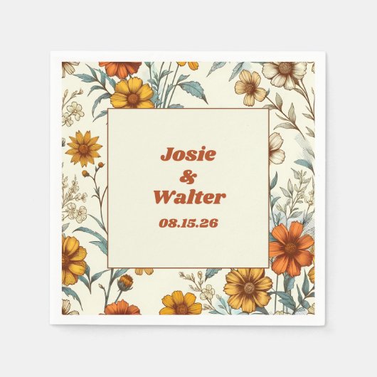  Floral 70s geïnspireerd tijdloos bruiloft Servet (Voorkant)