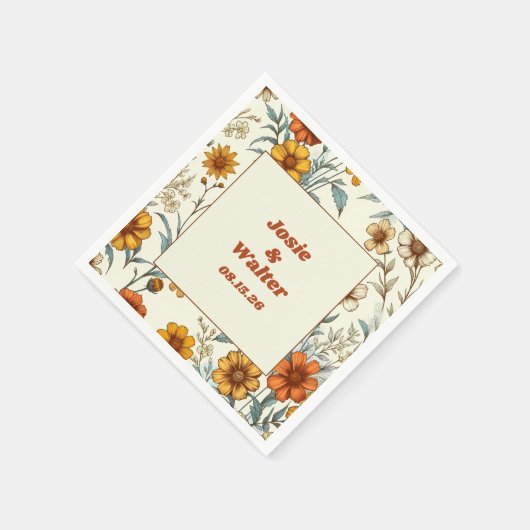  Floral 70s geïnspireerd tijdloos bruiloft Servet (Hoek)