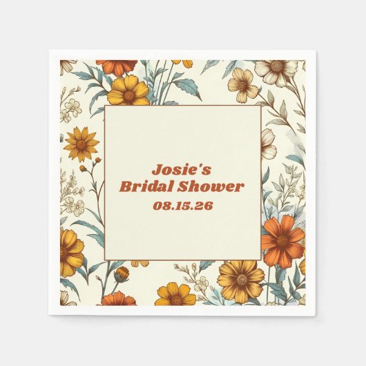 Floral 70s geïnspireerd tijdloos Vrijgezellenfees Servet (Voorkant)