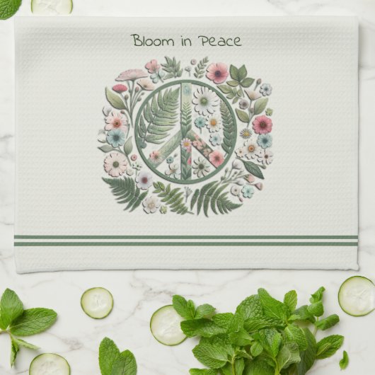  Floral 70's Retro "Bloom in Peace" teken Theedoek (Gevouwen)