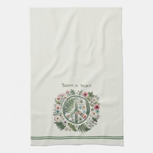  Floral 70's Retro "Bloom in Peace" teken Theedoek (Verticaal)