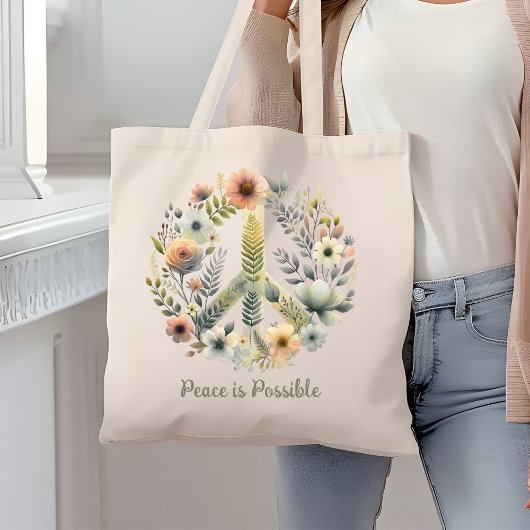 Floral 70s Retro "Peace & Love" Vredesbord Tote Bag