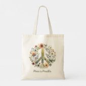Floral 70s Retro "Peace & Love" Vredesbord Tote Bag (Achterkant)