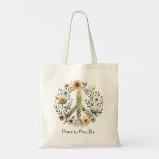 Floral 70s Retro "Peace & Love" Vredesbord Tote Bag (Achterkant)