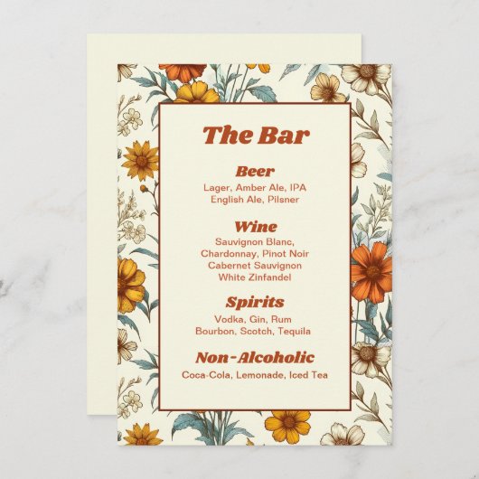  Floral 70s Tijdloze bruiloft Bar Menu (Voorkant / Achterkant)