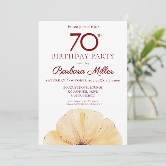 Floral 70ste verjaardag – Elegante Gele Herfst Kaart (Staand voorkant)