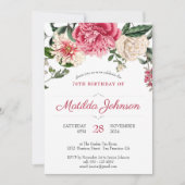 Floral 70th Birthday Botanisch Elegant Roze Rood Kaart (Voorkant)