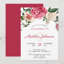 Floral 70th Birthday Botanisch Elegant Roze Rood