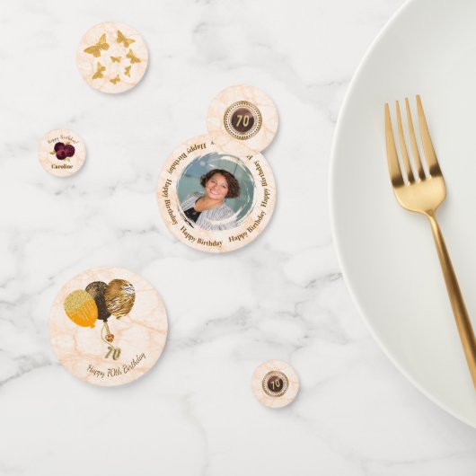 Floral 70th Birthday & Gold Foil Balloon, Face   Confetti (Groep)