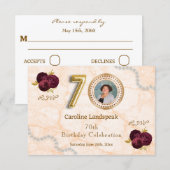 Floral 70th Birthday & Gold Foil Balloon RSVP (Voorkant / Achterkant)