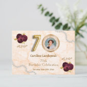 Floral 70th Birthday & Gold Foil Balloon RSVP (Staand voorkant)