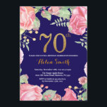 Floral 70th Birthday Gold Glitter Navy Blue Kaart<br><div class="desc">Floral 70th Birthday Invitation for Women. Waterverf botanische bloem. Gold Glitter. Navy Blue Background Roze pinda's bloemen. Volwassen verjaardag. Voor verdere aanpassing,  te klikken gelieve de knoop "van de Aanpassing het"en ons ontwerphulpmiddel te gebruiken om deze sjabloon te wijzigen.</div>