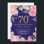 Floral 70th Birthday Gold Glitter Navy Blue Kaart<br><div class="desc">Floral 70th Birthday Invitation for Women. Waterverf botanische bloem. Gold Glitter. Navy Blue Background Roze pinda's bloemen. Volwassen verjaardag. Voor verdere aanpassing,  te klikken gelieve de knoop "van de Aanpassing het"en ons ontwerphulpmiddel te gebruiken om deze sjabloon te wijzigen.</div>