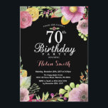 Floral 70th Birthday Invitation for Women Kaart<br><div class="desc">Floral 70th Birthday Invitation for Women. Waterverf Floral,  roze,  zwarte achtergrond. 13e 16e 18e 21e 30e 40e 50e 70e 80e 90e 100e. Elke leeftijd. Voor verdere aanpassing,  te klikken gelieve de knoop "van de Aanpassing het"en ons ontwerphulpmiddel te gebruiken om deze sjabloon te wijzigen.</div>