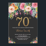 Floral 70th Birthday Invitation Gold Glitter Kaart<br><div class="desc">Floral 70th Birthday Invitation for Women. Waterverf Floral Flower. Zwart en goudglitter. Roze,  geel,  Oranje,  Paars ventilator. Volwassen verjaardag. Voor verdere aanpassing,  te klikken gelieve de knoop "van de Aanpassing het"en ons ontwerphulpmiddel te gebruiken om deze sjabloon te wijzigen.</div>