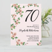 Floral 70th Birthday Invitation in Blush Pink Kaart (Staand voorkant)