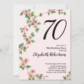 Floral 70th Birthday Invitation in Blush Pink Kaart (Voorkant)