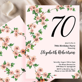 Floral 70th Birthday Invitation in Blush Pink Kaart