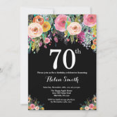 Floral 70th Birthday Invitation Kaart (Voorkant)