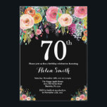 Floral 70th Birthday Invitation Kaart<br><div class="desc">Floral 70th Birthday Invitation for Women. Waterverf Floral Flower. Achtergrond zwart karton. Roze,  geel,  Oranje,  Paars ventilator. Volwassen verjaardag. Voor verdere aanpassing,  te klikken gelieve de knoop "van de Aanpassing het"en ons ontwerphulpmiddel te gebruiken om deze sjabloon te wijzigen.</div>