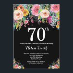 Floral 70th Birthday Invitation Kaart<br><div class="desc">Floral 70th Birthday Invitation for Women. Waterverf Floral Flower. Achtergrond zwart karton. Roze,  geel,  Oranje,  Paars ventilator. Volwassen verjaardag. Voor verdere aanpassing,  te klikken gelieve de knoop "van de Aanpassing het"en ons ontwerphulpmiddel te gebruiken om deze sjabloon te wijzigen.</div>