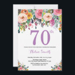 Floral 70th Birthday Invitation Paars Kaart<br><div class="desc">Floral 70th Birthday Invitation for Women. Waterverf bloem. Roze, geel, Oranje, Paars ventilator. Volwassen verjaardag. 30e 40e 50e 60e 70e 90e 100e 13e 15e 16e 18e 20e 21e elke leeftijd. Voor verdere aanpassing, te klikken gelieve de knoop "van de Aanpassing het"en ons ontwerphulpmiddel te gebruiken om deze sjabloon te wijzigen....</div>