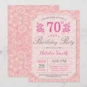 Floral 70th Birthday Invitation Pink for Women Kaart (Voorkant / Achterkant)