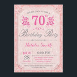 Floral 70th Birthday Invitation Pink for Women Kaart<br><div class="desc">Floral 70th Birthday Invitation. Roze bloem. Vrouwen,  dame,  meisje-dag. 13e 15e 16e 18e 21e 30e 40e 50e 60e 70e 90e 100e,  Alle leeftijden. Voor verdere aanpassing,  te klikken gelieve de knoop "van de Aanpassing het"en ons ontwerphulpmiddel te gebruiken om deze sjabloon te wijzigen.</div>