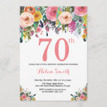 Floral 70th Birthday Invitation Pink Kaart<br><div class="desc">Floral 70th Birthday Invitation for Women. Waterverf bloem. Roze, geel, Oranje, Paars ventilator. Volwassen verjaardag. 30e 40e 50e 60e 70e 90e 100e 13e 15e 16e 18e 20e 21e elke leeftijd. Voor verdere aanpassing, te klikken gelieve de knoop "van de Aanpassing het"en ons ontwerphulpmiddel te gebruiken om deze sjabloon te wijzigen....</div>