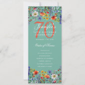 Floral 70th Birthday Party Programma Menu Blauwgro (Voorkant)