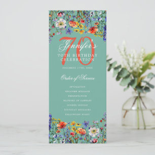 Floral 70th Birthday Party Programma Menu Blauwgro