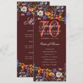 Floral 70th Birthday Party Programma Menu Bourgogn (Voorkant / Achterkant)