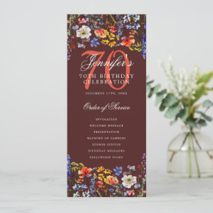 Floral 70th Birthday Party Programma Menu Bourgogn